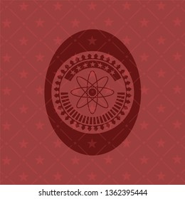 atom icon inside red emblem. Vintage.