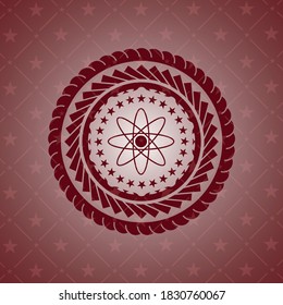 atom icon inside red icon or emblem. 