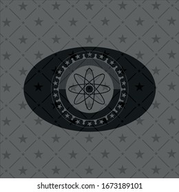 ícono de átomo dentro del emblema negro estilo retro