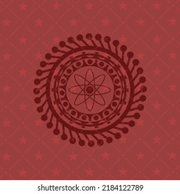 Atomsymbol im Retro-Stil, rotes Emblem. 