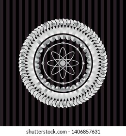 atom icon inside silvery shiny badge