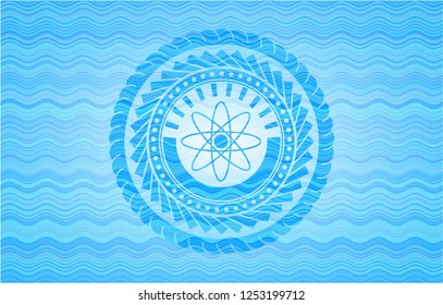 atom icon inside water representation emblem background.
