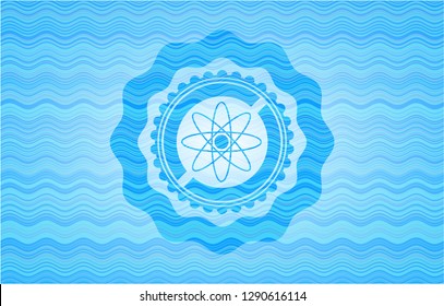 atom icon inside water representation emblem background.