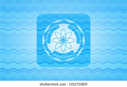 atom icon inside water wave representation style badge.