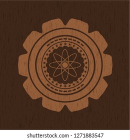 atom icon inside wooden signboards