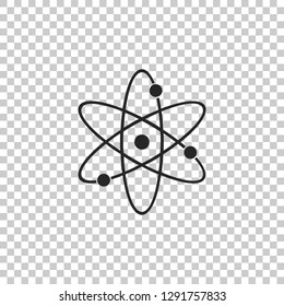 Atom icon isolated on transparent background. Symbol of science, education, nuclear physics, scientific research. Electrons and protonssign. Flat design. Vector Illustration