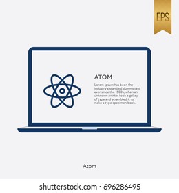 Atom Icon and Laptop Symbol. Flat Isolated Vector