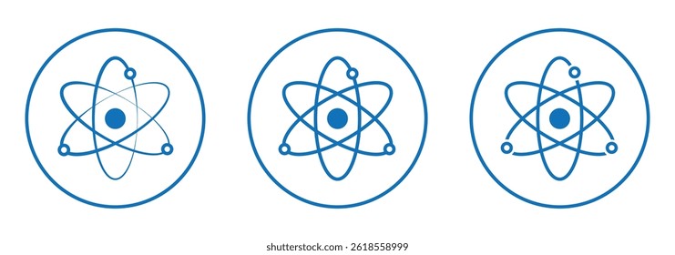Icono de átomo en estilo de línea, tecnología de ciencia, símbolo de signo molecular Ilustración vectorial aislada para diseño de Sitio web, App, interfaz de usuario, diseño sobre fondo blanco.