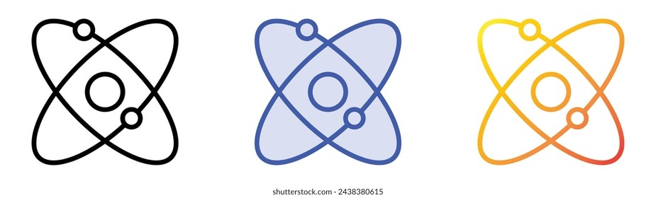 icono del átomo. Diseño de estilo de relleno lineal, azul y degradado aislado sobre fondo blanco