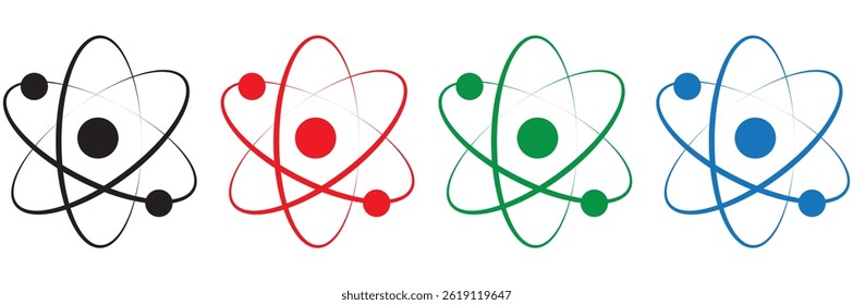 Atom icon. Logo atomic neutron black color isolated on white background. Nuclear atom.  design eps 10 