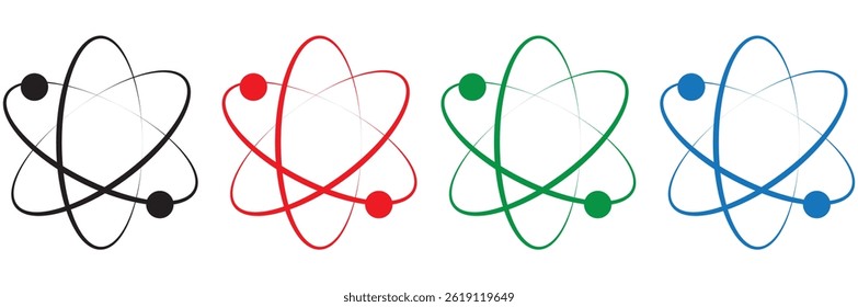 Atom icon. Logo atomic neutron black color isolated on white background. Nuclear atom.  design eps 10 