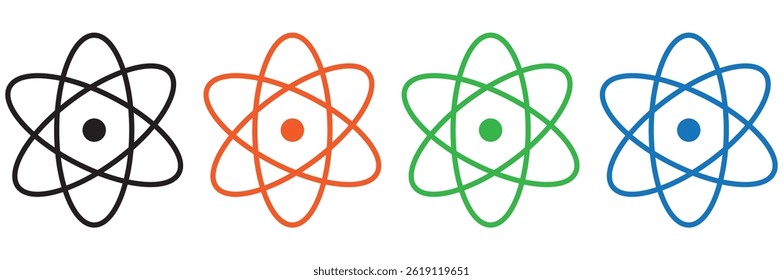 Atom icon. Logo atomic neutron black color isolated on white background. Nuclear atom.  design eps 10 