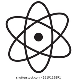 atom icon. molecular sign. Science symbol in a black circle. Vector illustration. design eps 10 