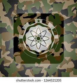atom icon on camouflage pattern