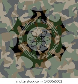 atom icon on camouflage texture