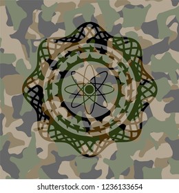 atom icon on camouflaged pattern
