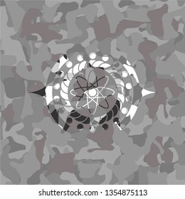 atom icon on grey camo pattern