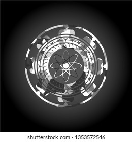 atom icon on grey camouflaged pattern