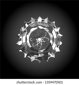 atom icon on grey camouflaged pattern
