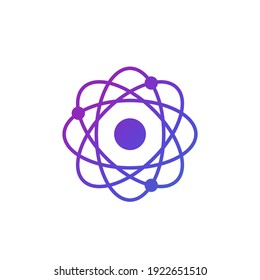 icono del átomo en blanco, vector de ciencia