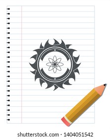 atom icon with pencil strokes. Vector Illustration. Detailed.