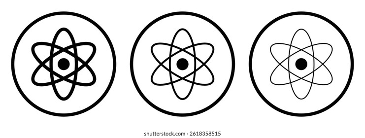 Icono de átomo. núcleo de protones, ciencia y tecnología, símbolo de signo molecular.