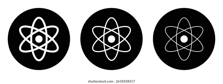 Icono de átomo. núcleo de protones, ciencia y tecnología, símbolo de signo molecular.