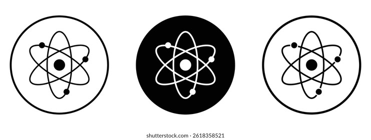 Icono de átomo. núcleo de protones, ciencia y tecnología, símbolo de signo molecular.