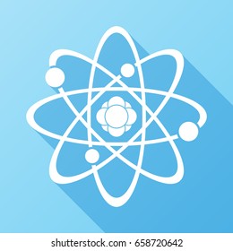 Atom Icon. Science sign. Atom logo. Atomic symbol. Nuclear icon. Electrons and protons. Atom, proton, electron, neutron, abstract, atomic, biology, chemical, chemistry, circle, concept