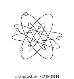 Atom icon. Science symbol. A lot of electrons orbits around the nucleus of an atom.Vector illustration on a white background