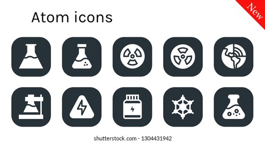 atom icon set. 10 filled atom icons.  Simple modern icons about  - Flasks, Flask, Radiation, Radioactive, Geothermal, Energy, Protein, Graphene
