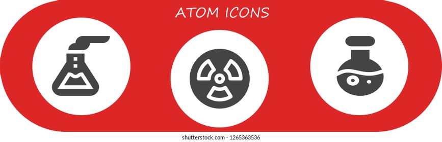  atom icon set. 3 filled atom icons. Simple modern icons about  - Flask, Radiation, Science