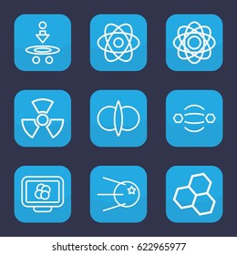 Atom icon. set of 9 outline atom icons such as radiation, core