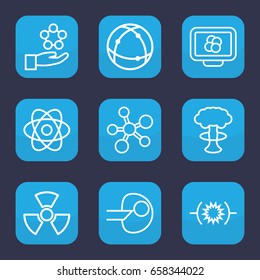 Atom icon. set of 9 outline atom icons such as radiation, pressure, core