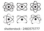 atom icon set. molecule nucleus science vector symbol. proton, or neutron chemistry icon in black filled and outlined , DNA icon, physics nuclear research sign. electron, 