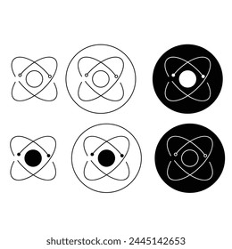 conjunto de iconos de átomos. molécula núcleo ciencia Vector símbolo. física investigación nuclear signo. electrón, protón, o neutrón química icono en negro relleno y contorneado estilo