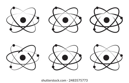 atom icon set. molecule nucleus science vector symbol. proton, or neutron chemistry icon in black filled and outlined , DNA icon, physics nuclear research sign. electron, 