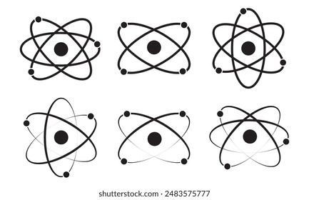 atom icon set. molecule nucleus science vector symbol. proton, or neutron chemistry icon in black filled and outlined , DNA icon, physics nuclear research sign. electron, 