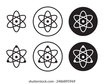 Symbol für die Atomchemie. Symbol für die Nukleus-Vektorgrafik. Symbol für die Neutronenchemie in schwarz, gefüllt und umrissen, Physik-Kernforschungs-Symbol. Elektron, Protonensymbol.
