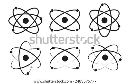 atom icon set. molecule nucleus science vector symbol. proton, or neutron chemistry icon in black filled and outlined , DNA icon, physics nuclear research sign. electron, 