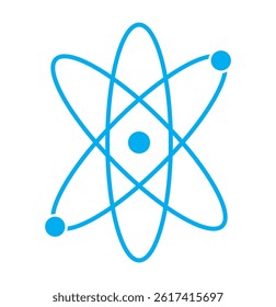 Atom icon set. Science and physics symbol, atomic structure, electron, proton, particle and molecule sign. Vector illustration.