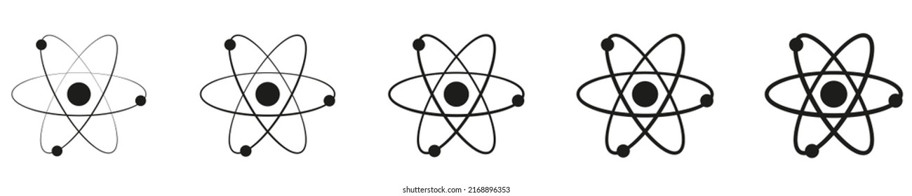 Atom icon set. The structure of the atomic nucleus. Isolated on a white background. Vector illustration eps10