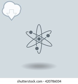 Atom icon with shadow. Cloud of download with arrow.