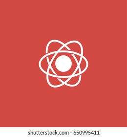 atom icon. sign design. red background