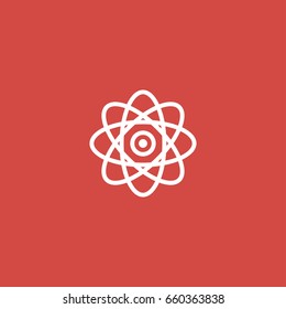 atom icon. sign design. red background