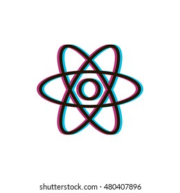 Atom icon. Atom sign. Molecule icon. Molecule sign. Anaglyph. Logo