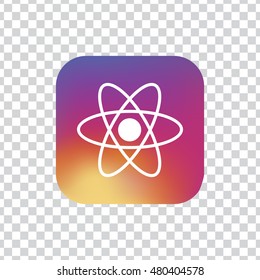 Atom icon. Atom sign. Molecule icon. Molecule sign. App. Button. Logo
