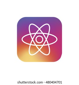Atom icon. Atom sign. Molecule icon. Molecule sign. App. Button. Logo