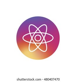 Atom icon. Atom sign. Molecule icon. Molecule sign. App. Button. Logo