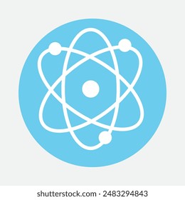 Atom icon. Symbol of science, education and research. Atom icon on white background. Vector illustration.